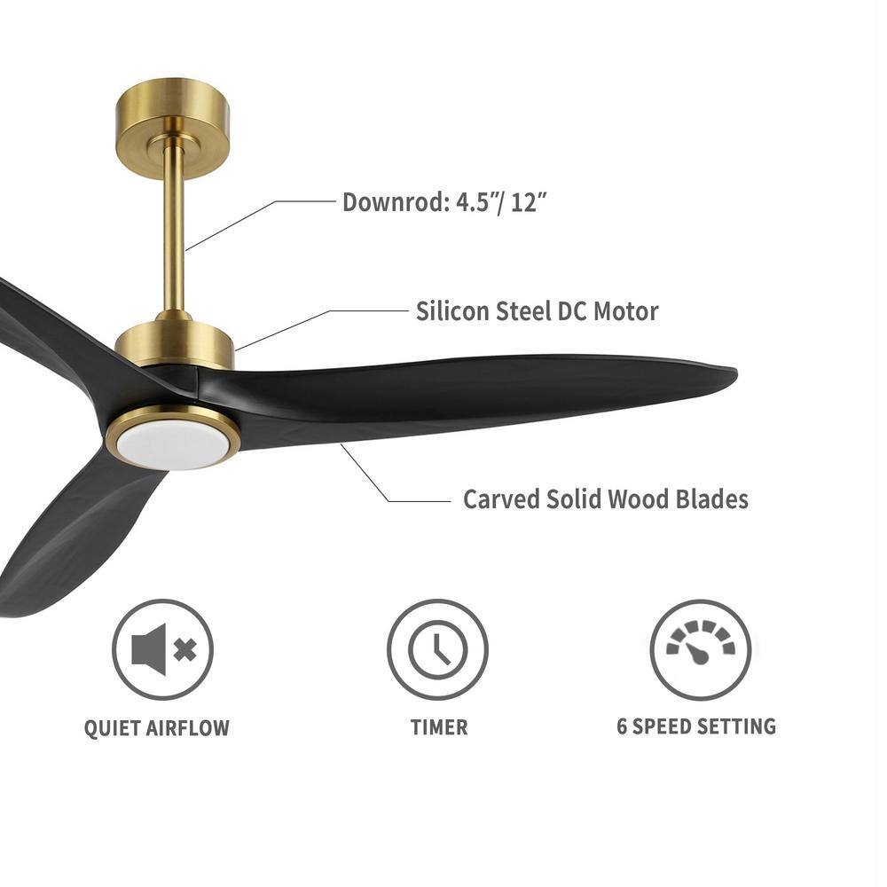 52-Inch Black and Gold Modern Ceiling Fan with LED Light and Remote