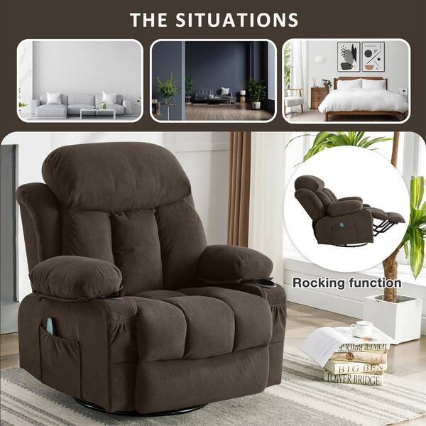 YOFE Modern Brown Fabric Manual Recliner Chair with USB and Cup
