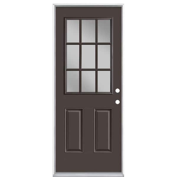 Masonite 32 in. x 80 in. 9 Lite Willow Wood Left Hand Inswing Painted Smooth Fiberglass Prehung Front Exterior Door, Vinyl Frame