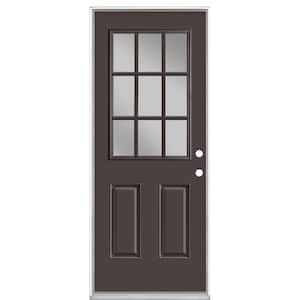 32 in. x 80 in. 9 Lite Willow Wood Left Hand Inswing Painted Smooth Fiberglass Prehung Front Door with No Brickmold