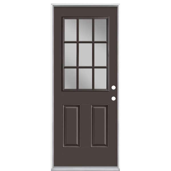 Masonite 32 in. x 80 in. 9 Lite Willow Wood Left Hand Inswing Painted Smooth Fiberglass Prehung Front Door with No Brickmold