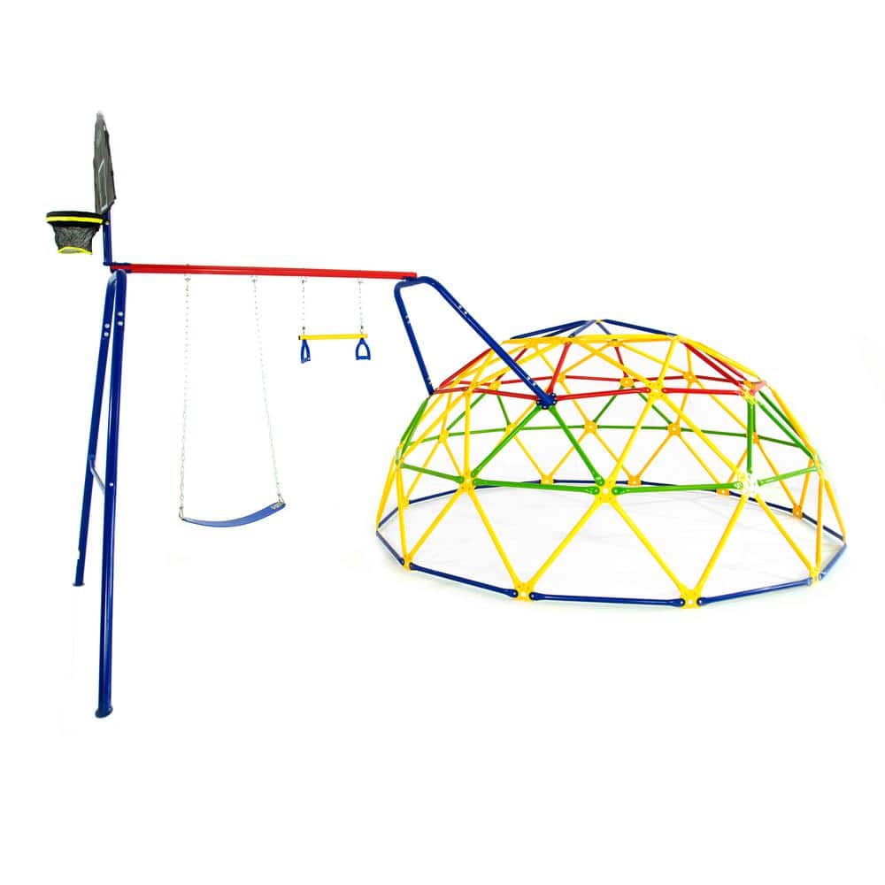 Multicolor Steel Geo Dome Climber with Swing Set and Basketball Hoop