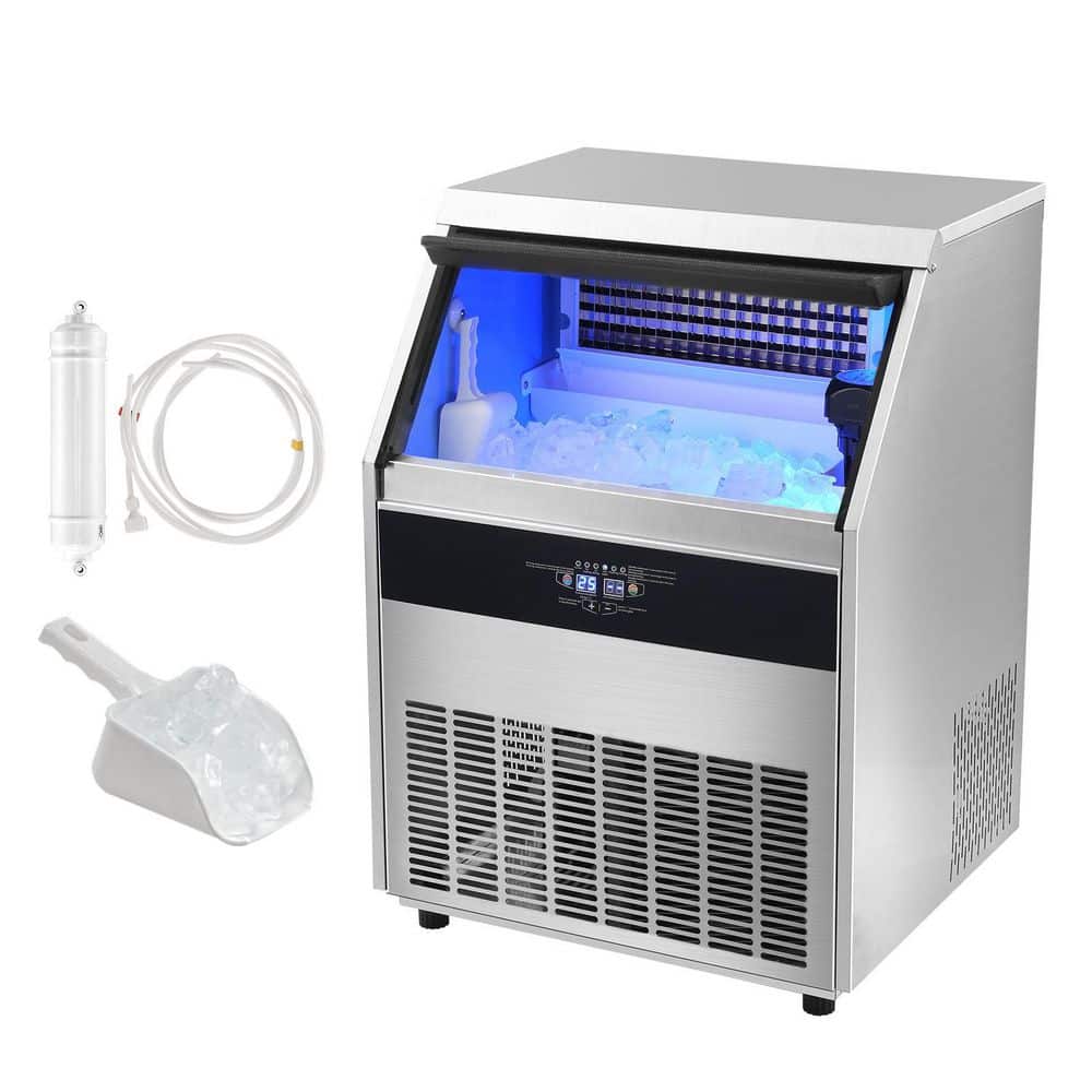 24 in. W Commercial Ice Maker, 330 lbs. /24 H, Ice Maker, 126 Ice Cubes in 12-15 Minutes, Freestanding Cabinet, Sliver
