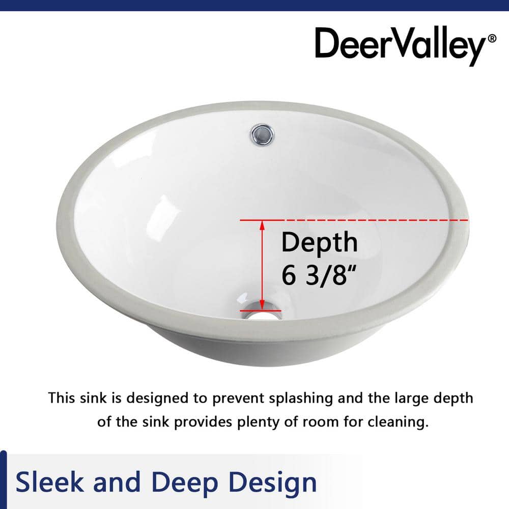 White Ceramic Oval Undermount Bathroom Sink with Overflow