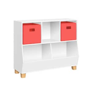 Kids Catch-All 35 in. White Multi-Cubby Toy Organizer and 2 Coral Bins