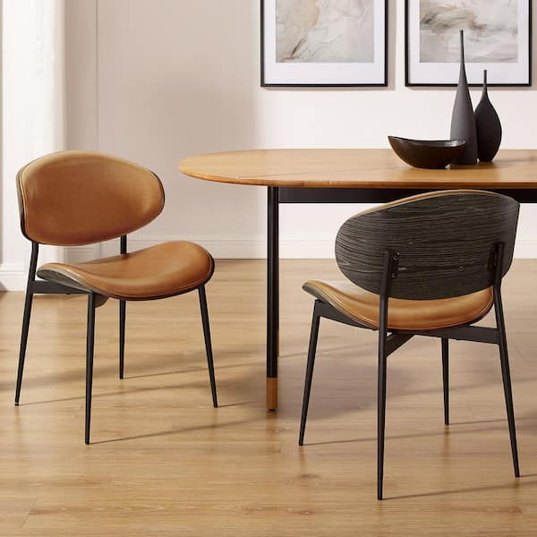 Art Leon Iya Cognac Faux Leather Dining Side Chair with Metal Frame (Set of 2)