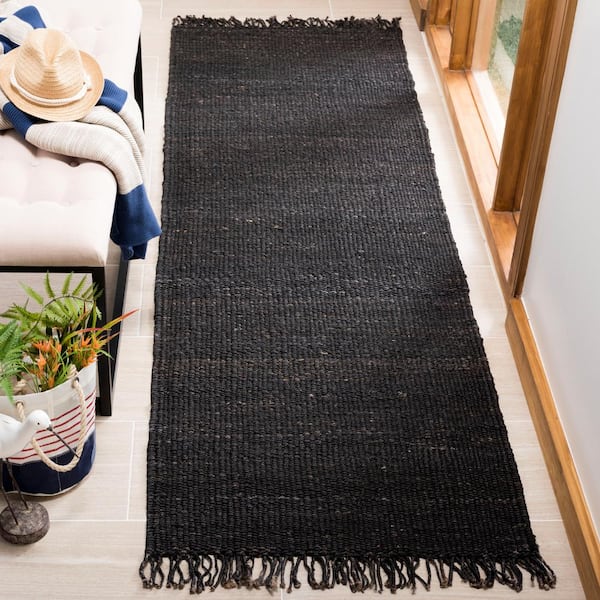 Natural Fiber Black 3 ft. x 12 ft. Solid Runner Rug