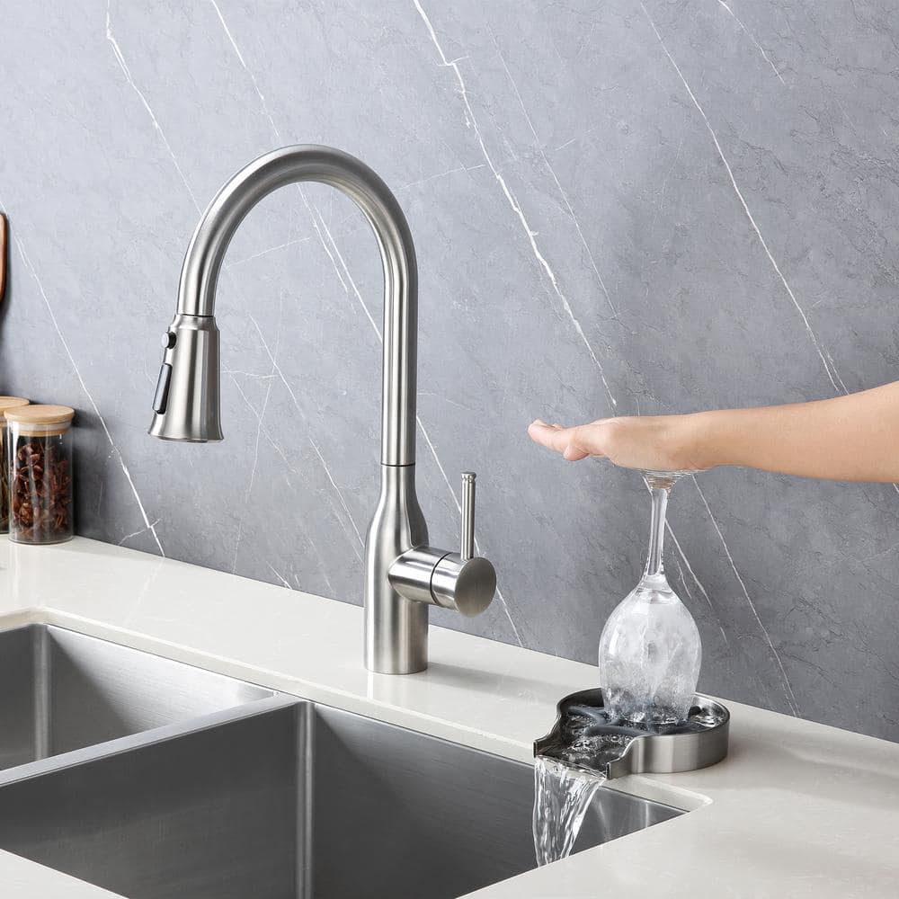 Brushed Nickel Kitchen Sink Glass Rinser with Zinc Alloy Tray