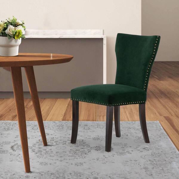 Benjara Green Velvet Nailhead Trim Curved Dining Chair BM284715 The Home Depot