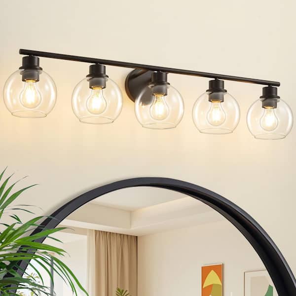 Modern 37.4 in. 5-Light Black Bathroom Vanity1-Light Interior Powder Room1-Lighting with Clear Globe Shades