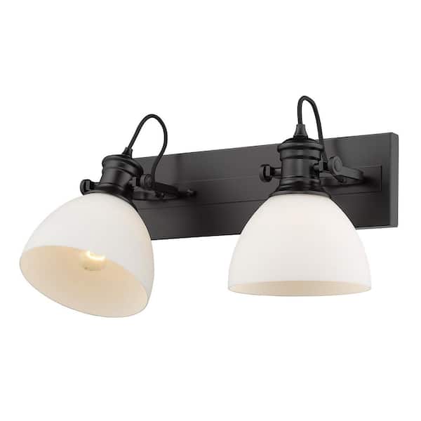 Golden Lighting - Hines 2-Light Black and Opal Glass Bath Light