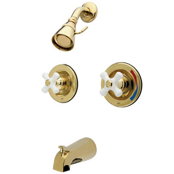 Kingston Brass Vintage 2-Handle 4-Spray Tub and Shower Faucet with Valve in Polished Brass (Valve Included)