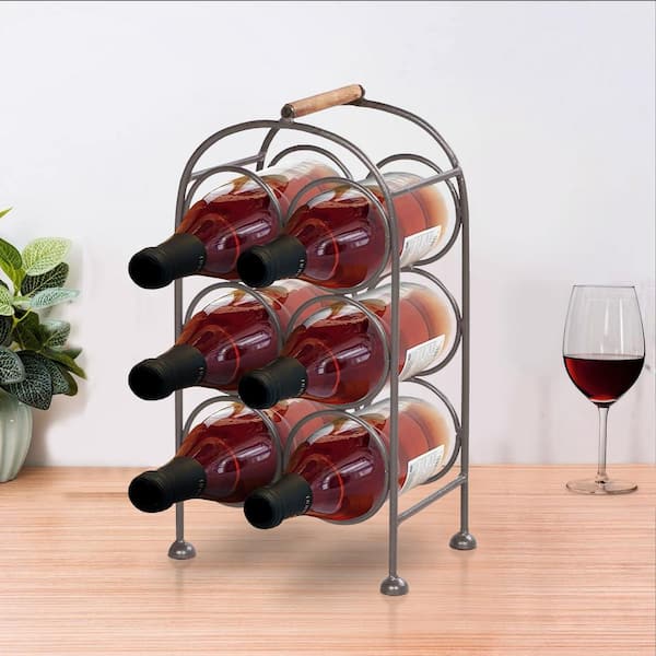 Aoibox 6-Bottle Gunmetal Gray Iron Freestanding Industrial Wine