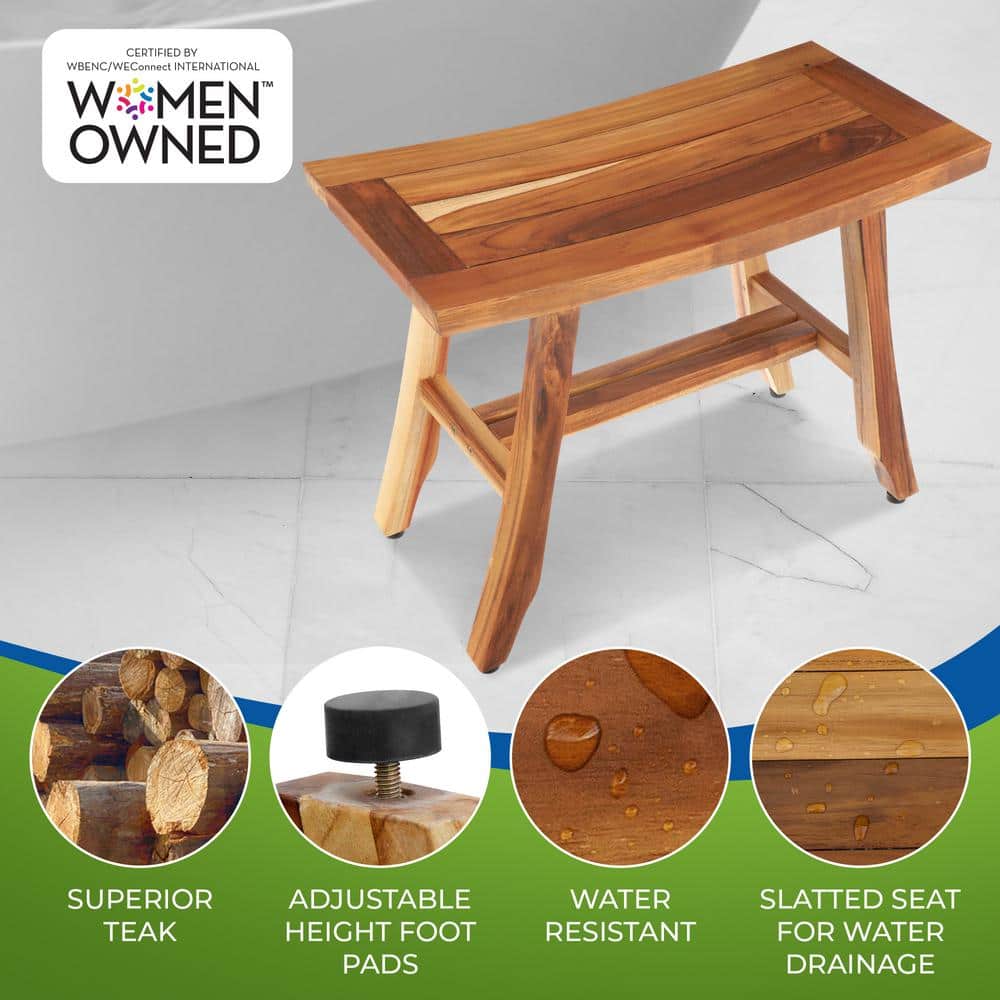 24" Teak Wood Shower Bench with Crossbar