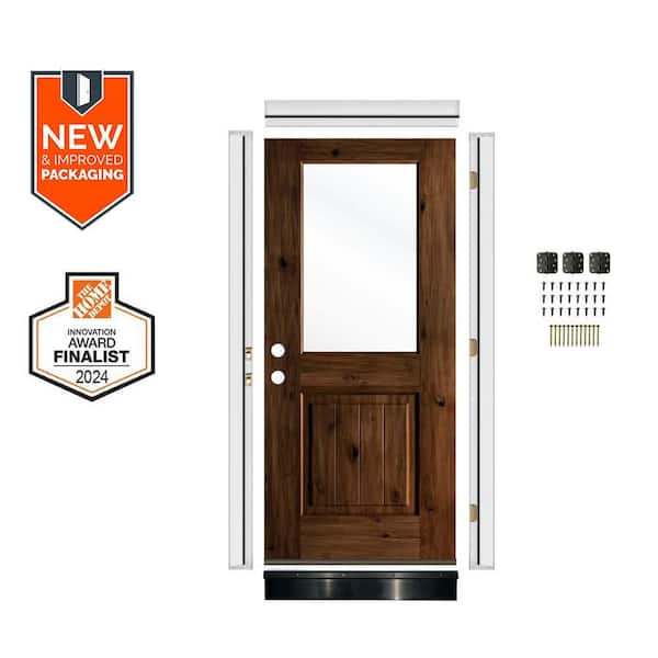 DIY 36 in. x 80 in. Right-and Half Lite Clear Glass Provincial Stain Alder Wood Front Door Kit w/ Quick Assemble Jamb