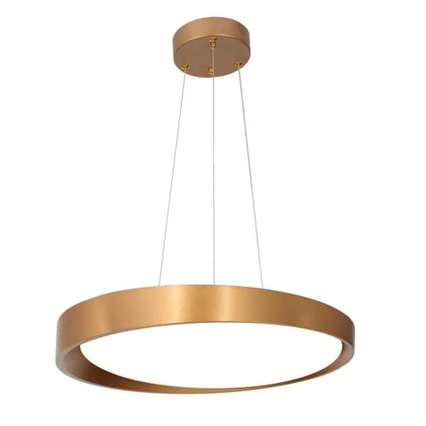 1-Light Gold Drum Chandelier with White Acrylic Shade