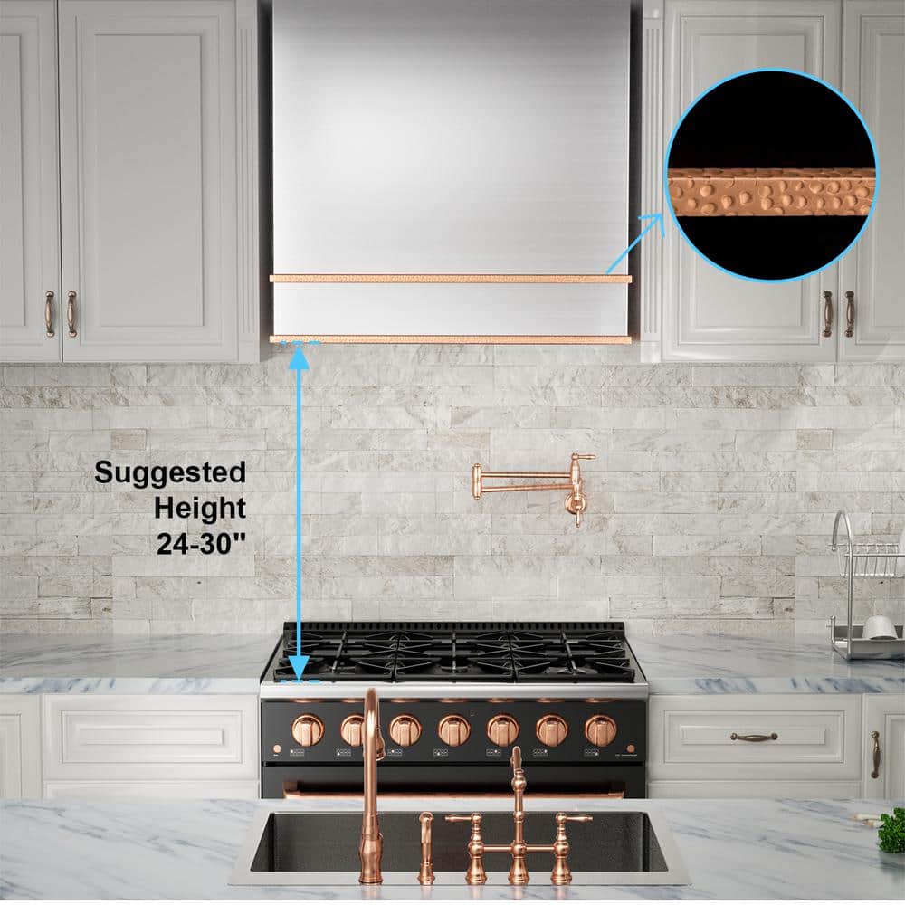Akicon 30'' Stainless Steel and Copper Wall Mounted Range Hood