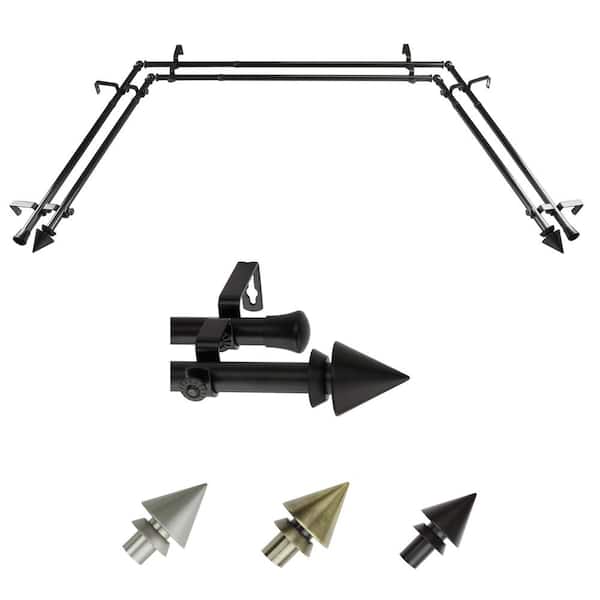 EMOH 13/16" Dia Adjustable 20"-36", 38"-72" Bay Window Double Curtain Rod with Bruno Finials in Black
