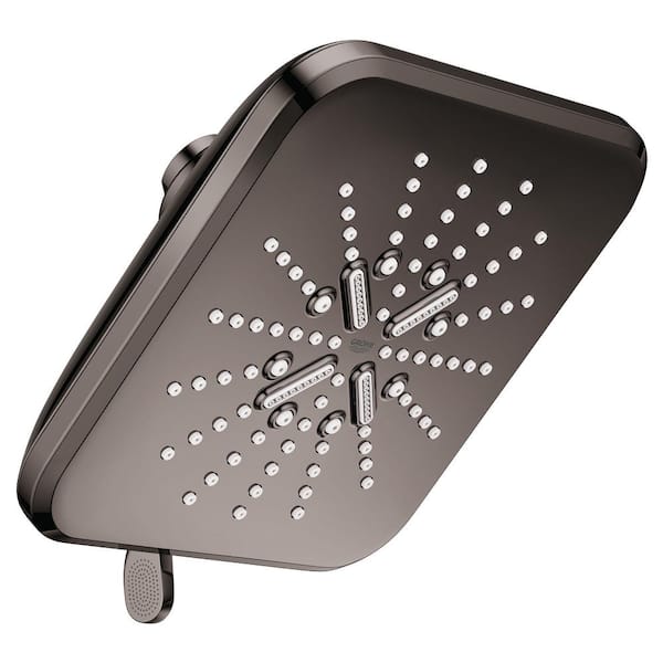 GROHE Rainshower SmartActive 3-Spray Patterns 1.75 GPM 6.5 in. Square Wall Mount Fixed Shower Head in Hard Graphite