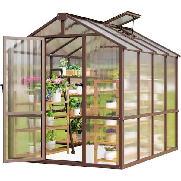 VIWAT 6 ft. W x 8 ft. D Wooden Polycarbonate Greenhouse with