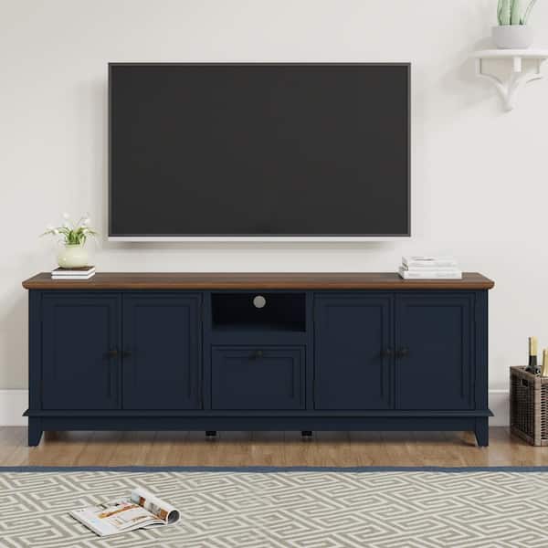 FESTIVO Elegant 72 in. Navy TV Stand with Natural Wood Color