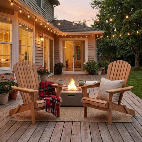 SUNRINX Light Brown Solid Cedar Wood Folding Adirondack Chair Set