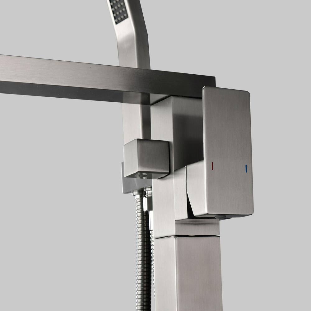 Brushed Nickel Freestanding Tub Filler with Hand Shower