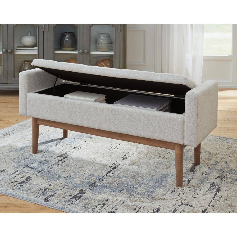 Beige and Brown Tufted Upholstered Storage Bench with Wood Legs
