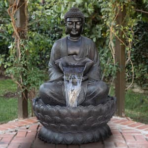 53 in. Tall Outdoor Buddha Zen Water Fountain with LED Lights