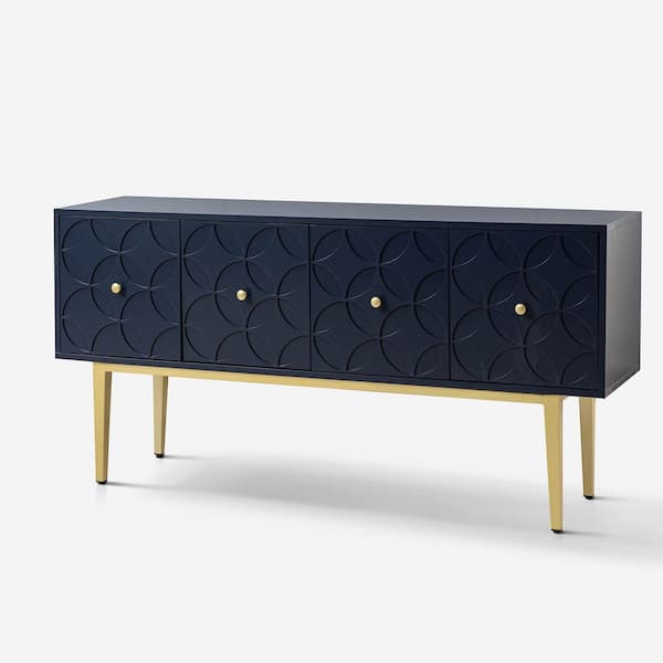 JAYDEN CREATION Constance Navy MDF 63 in. Wide 4-Doors Storage Sideboard with Adjustable Shelves and Metal Legs