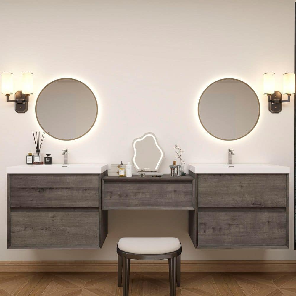 Kingdee 106 in. W x 20 in. D x 26 in. H Double Sink Middle Table Counter Bath Vanity in Smoke Oak with White Acrylic Top price history on PriceWatchPro