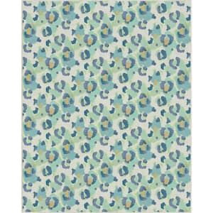Green Beige 7 ft. 10 in. x 9 ft. 10 in. Animal Prints Leopard Contemporary Pattern Area Rug