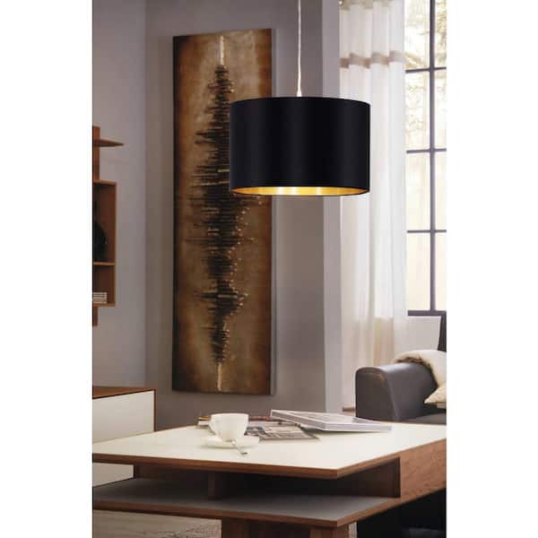 Maserlo 1-Light Satin Nickel Pendant with Black/Gold Cloth Drum Shade 31599A - The Home Depot