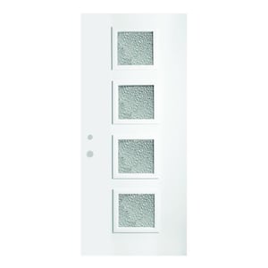 32 in. x 80 in. Evelyn Diamond 4 Lite Painted White Right-Hand Inswing Steel Prehung Front Door
