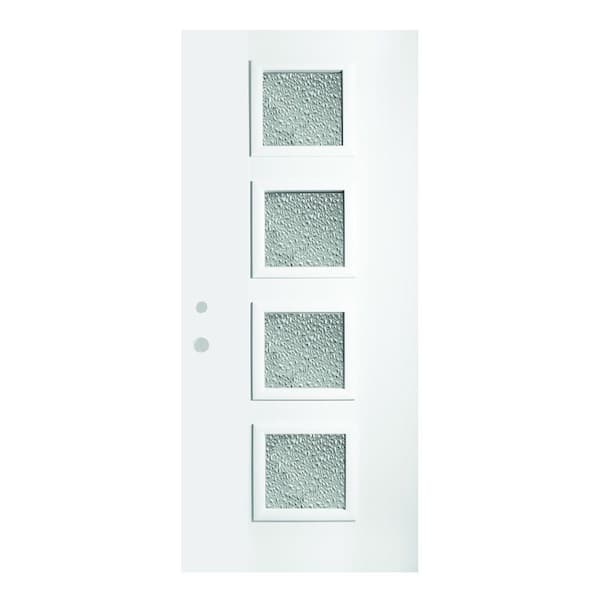 Stanley Doors 32 in. x 80 in. Evelyn Diamond 4 Lite Painted White Right-Hand Inswing Steel Prehung Front Door