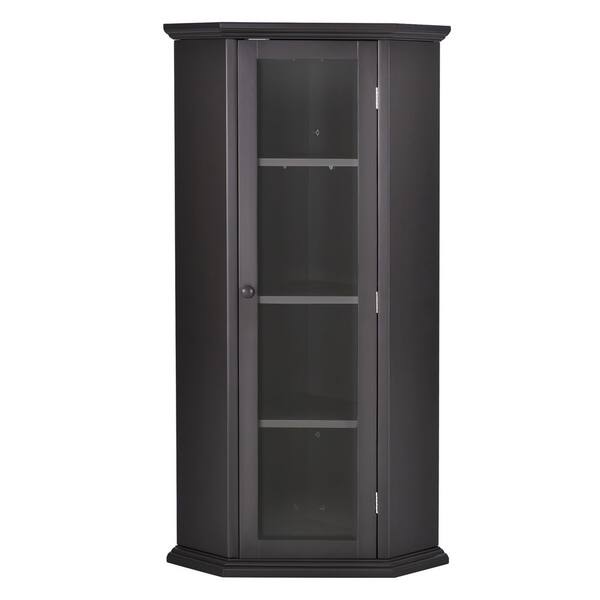 JASMODER Black Glass Cabinet Display Case 4 Shelves with Door