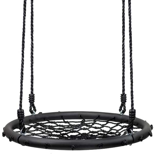 Circle 24 in. Web Swing for Kids Black Net Seat Disc Swing with Mounting Accessories