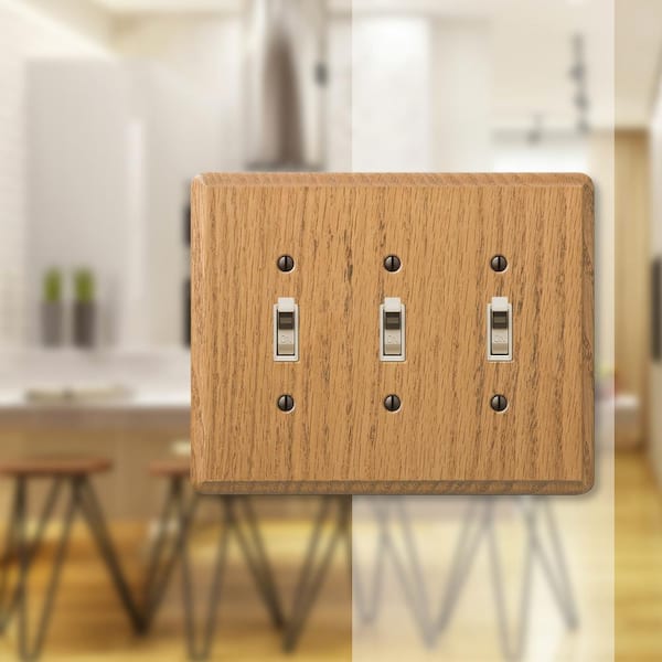 Contemporary 3 Gang Toggle Wood Wall Plate - Light Oak