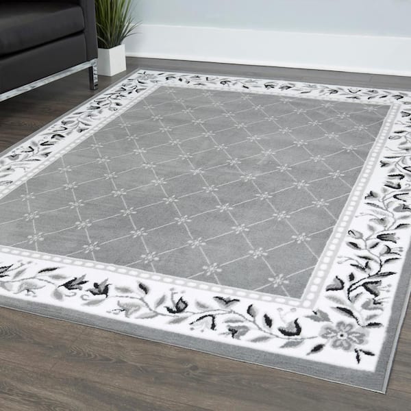 Premium Grey/Ivory 4 ft. x 5 ft. Indoor Runner Rug