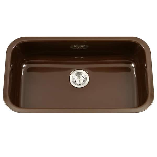 HOUZER Houzer Porcela 31 in. Espresso Porcelain Enamel Steel Undermount Single Bowl Kitchen Sink - PCG-3600 ES