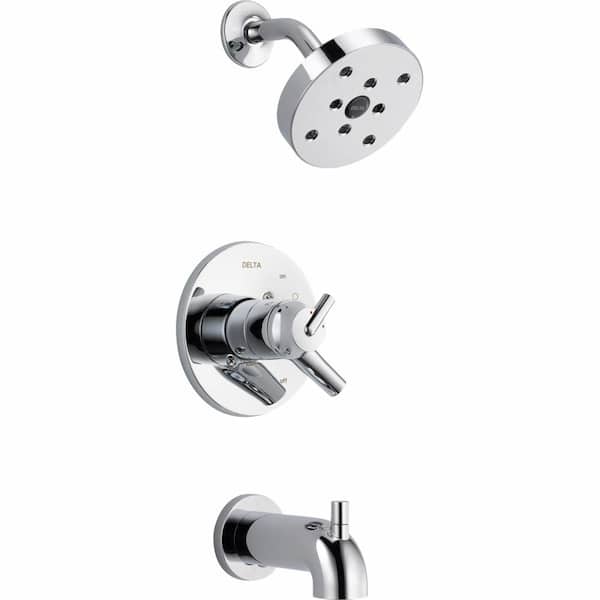 Delta Trinsic 1-Handle Wall Mount Tub and Shower Faucet Trim Kit in Chrome with H2Okinetic (Valve Not Included)