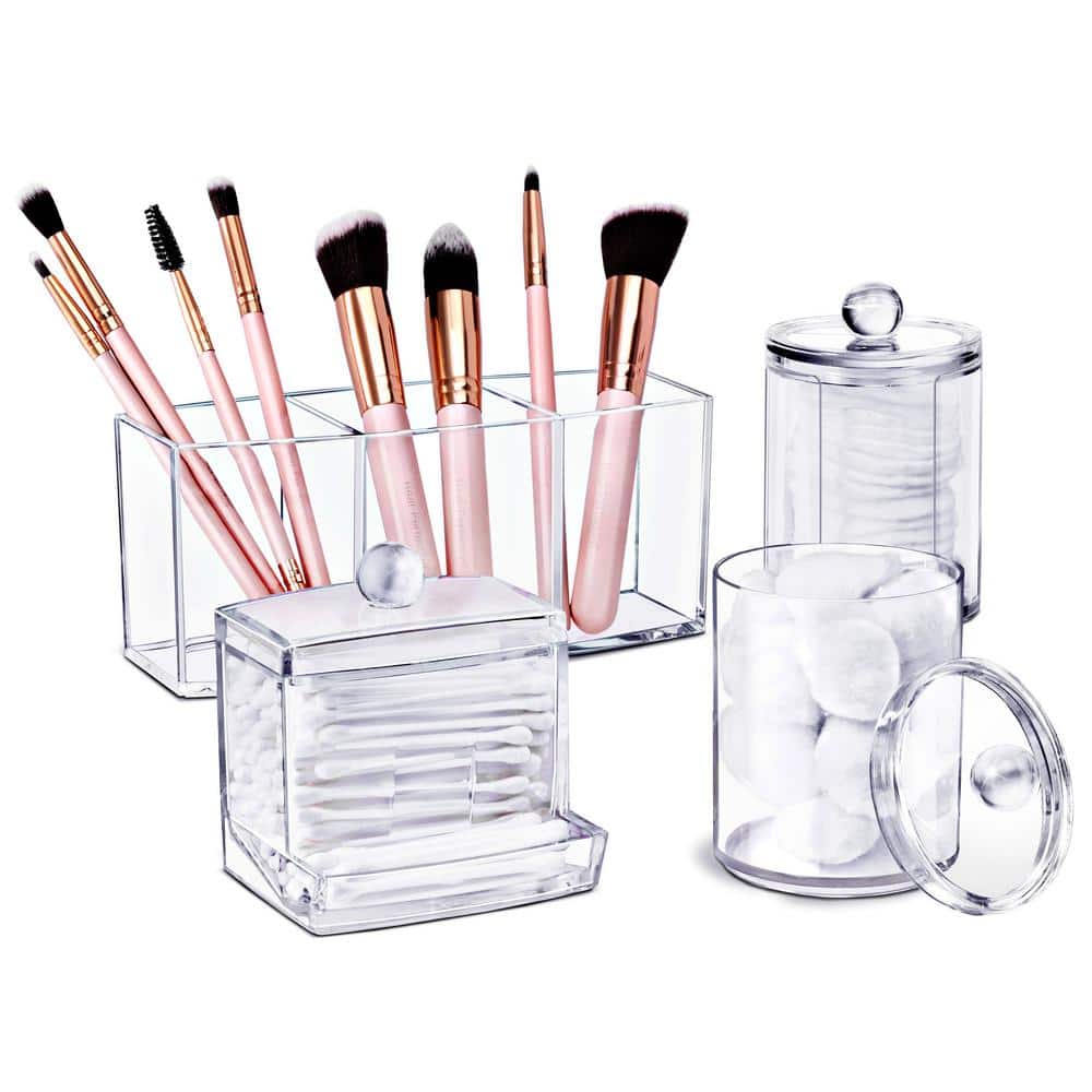 Bathroom Storage Set - Makeup Brush Holder and Apothecary Jars with Lids