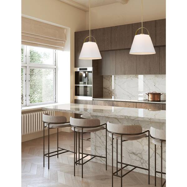 Z-Studio Linen Pendant 18 in. 1-Light Heritage Brass Pendant Light