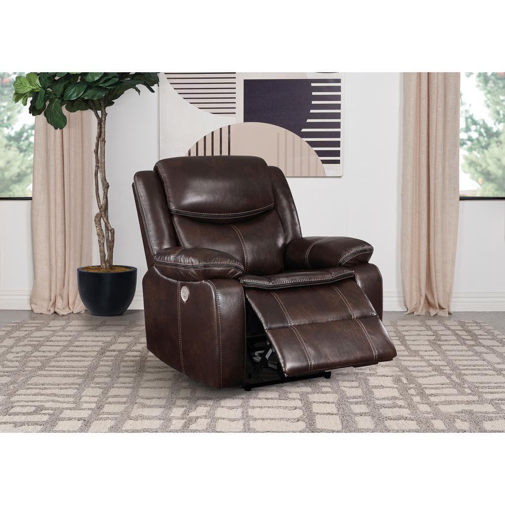 趣味は焼き芋さん専用　ダークブラウン レザー チェア Coaster Sycamore Dark Brown Upholstered Power Recliner Chair