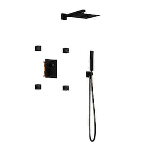 Single Handle 3-Spray Shower Faucet with 2.5 GPM Shower Combo Kit with 4-Body Jets Adjustable Head in Black with Valve