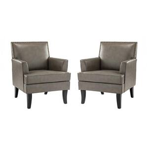 Maaf Grey Accent Armchair with Solid Wooden Legs and Nailhead Trim (Set of 2)