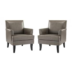 Maaf Grey Accent Armchair with Solid Wooden Legs and Nailhead Trim (Set of 2)