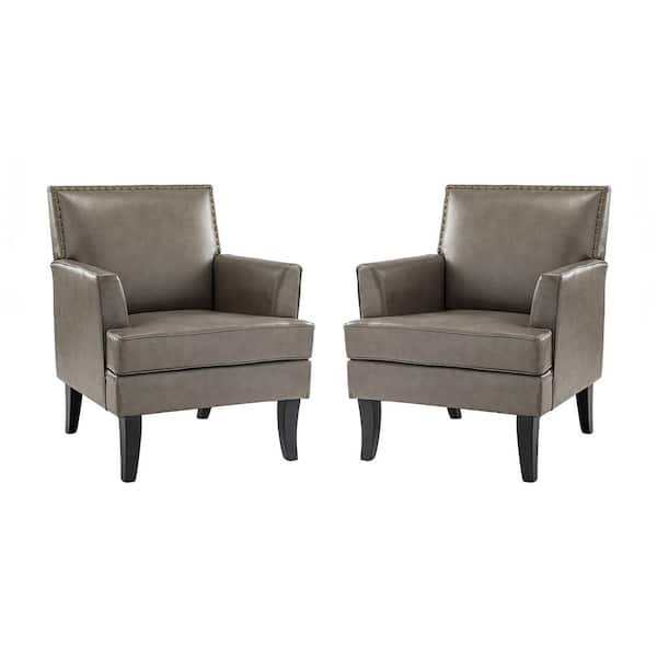 JAYDEN CREATION Maaf Grey Accent Armchair with Solid Wooden Legs and Nailhead Trim (Set of 2)