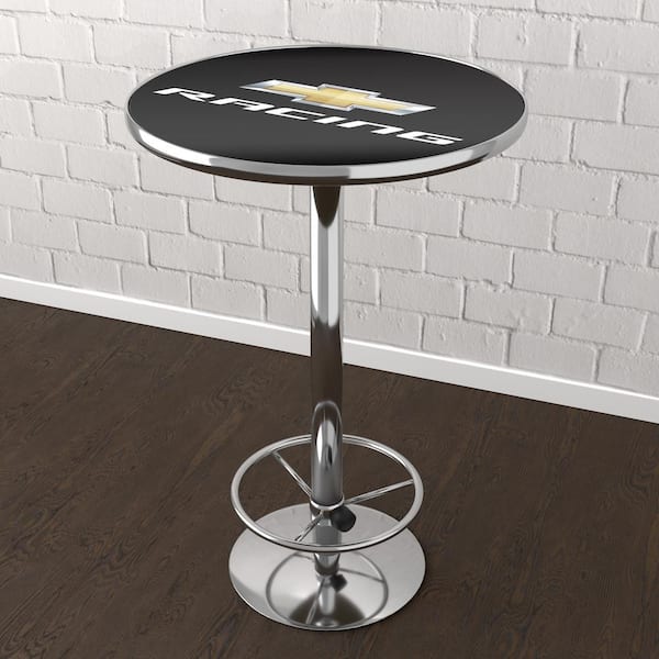 Unbranded Chevrolet Racing 3-Piece Round Acrylic Top Chrome Bar Table Set (Seats-2)