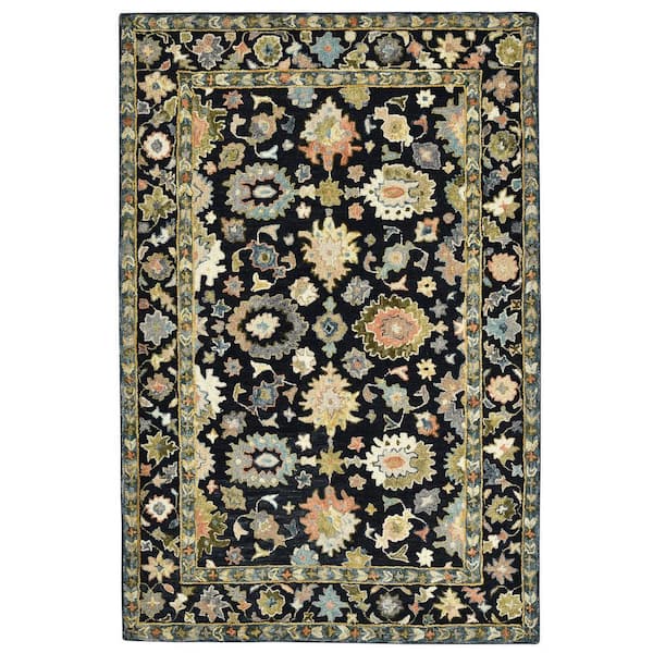 Jackson 5 x 8 Black Traditional Pattern Area Rug for High Traffic Living Room Dining Room Bedroom